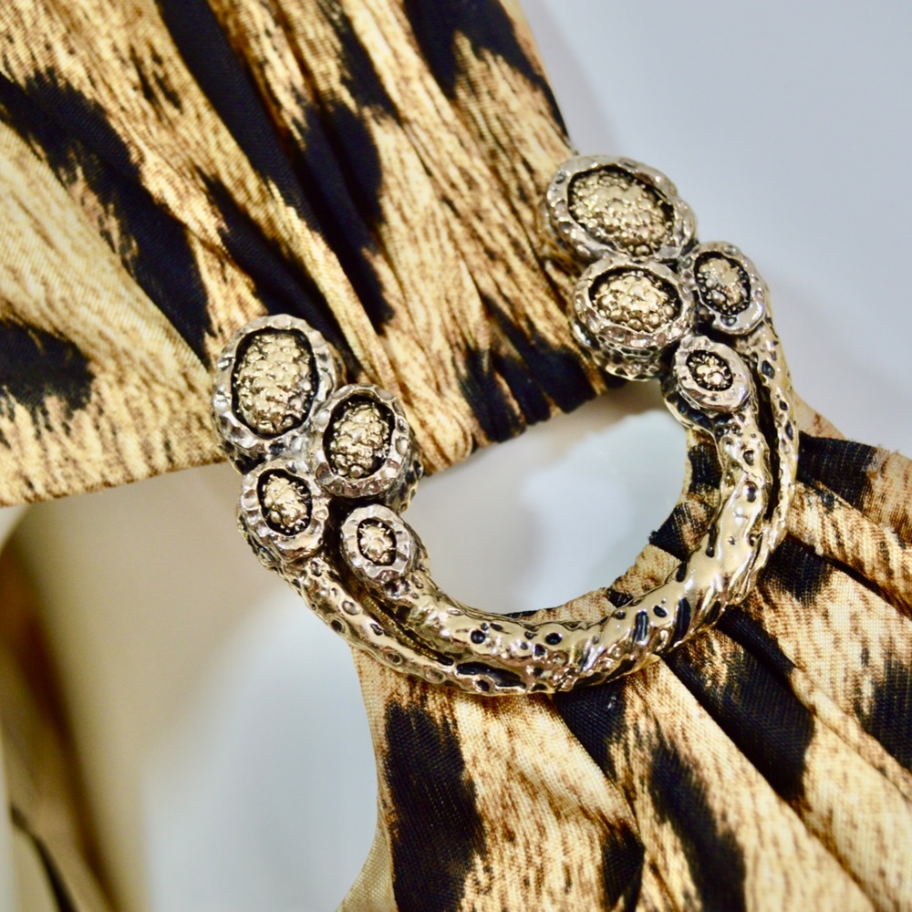 ๐ฎ๐น Roberto Cavalli Brown Animal Print Brooch Detail One Shoulder Dress Size 4 - Picture 8 of 15